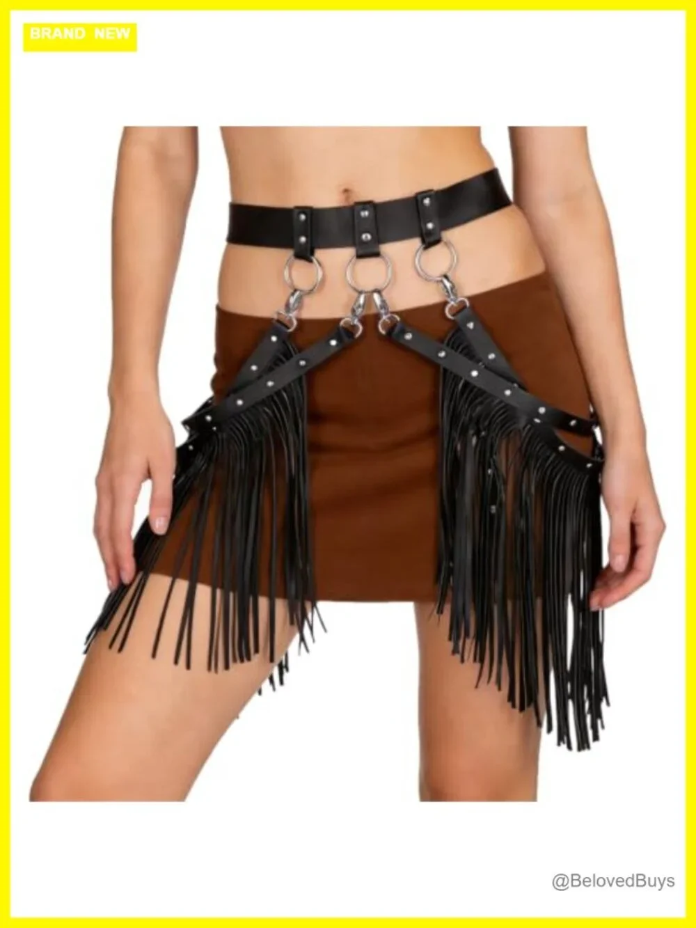 Women Faux Leather Tassel Fringe Belt Gothic Punk Waist Belt Adjustable